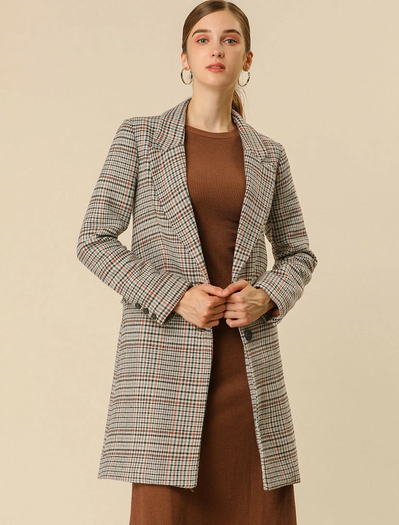 Allegra K Wool-Blend Notched Lapel Two-Button Plaid Coat 5 Allegra K Wool-Blend Notched Lapel Two-Button Plaid Coat