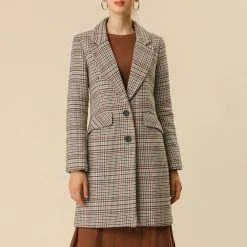 Allegra K Wool-Blend Notched Lapel Two-Button Plaid Coat 13 Allegra K Wool-Blend Notched Lapel Two-Button Plaid Coat