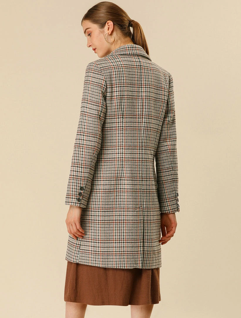 Allegra K Wool-Blend Notched Lapel Two-Button Plaid Coat 8 Allegra K Wool-Blend Notched Lapel Two-Button Plaid Coat