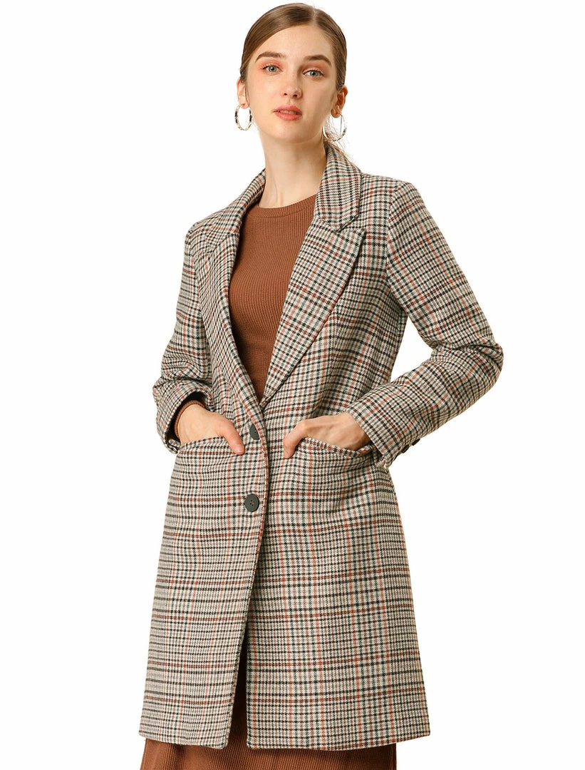 Allegra K Wool-Blend Notched Lapel Two-Button Plaid Coat 4 Allegra K Wool-Blend Notched Lapel Two-Button Plaid Coat