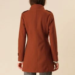 Women Allegra K Stand Collar Double Breasted Outwear Coat