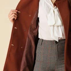 Women Allegra K Stand Collar Double Breasted Outwear Coat