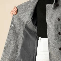 Women Allegra K Stand Collar Double Breasted Outwear Coat