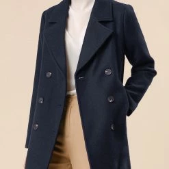 Allegra K Classic Double Breast Peacoat 25 Allegra K Classic Double Breast Peacoat