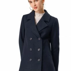 Allegra K Classic Double Breast Peacoat