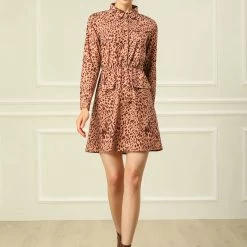 Allegra K Buttoned Flap Pockets Short Leopard Dress 12 Allegra K Buttoned Flap Pockets Short Leopard Dress