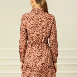 Allegra K Buttoned Flap Pockets Short Leopard Dress 14 Allegra K Buttoned Flap Pockets Short Leopard Dress