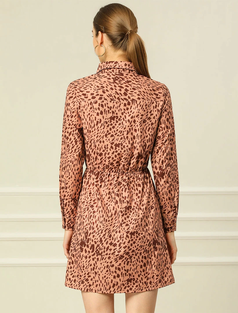 Allegra K Buttoned Flap Pockets Short Leopard Dress 8 Allegra K Buttoned Flap Pockets Short Leopard Dress