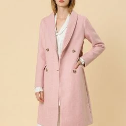 Allegra K Wool-Blend Shawl Collar Double Breasted Overcoat With Flap Pockets