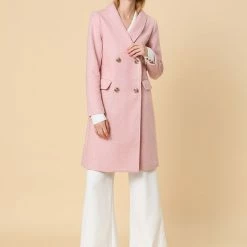 Allegra K Wool-Blend Shawl Collar Double Breasted Overcoat With Flap Pockets