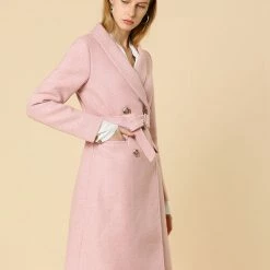 Allegra K Wool-Blend Shawl Collar Double Breasted Overcoat With Flap Pockets