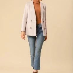 Allegra K Wool-Blend Shawl Collar Short Peacoat With Front Pockets Women