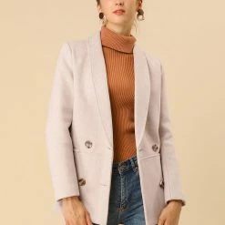 Allegra K Wool-Blend Shawl Collar Short Peacoat With Front Pockets Women