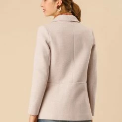 Allegra K Wool-Blend Shawl Collar Short Peacoat With Front Pockets Women