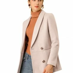 Allegra K Wool-Blend Shawl Collar Short Peacoat With Front Pockets Women