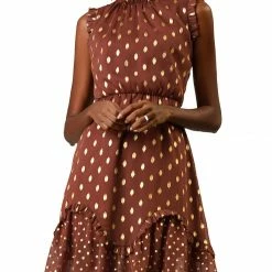 Allegra K Metallic Dot Print Sleeveless Ruffle Dress 46 Allegra K Metallic Dot Print Sleeveless Ruffle Dress