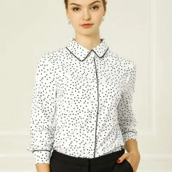 Allegra K Long Sleeve Button Down Polka Dot Shirt