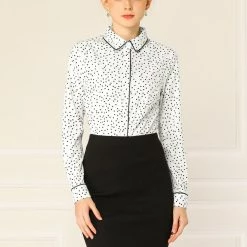 Allegra K Long Sleeve Button Down Polka Dot Shirt