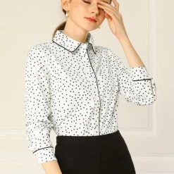 Allegra K Long Sleeve Button Down Polka Dot Shirt