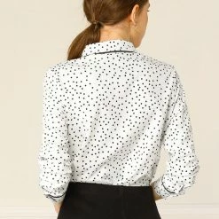 Allegra K Long Sleeve Button Down Polka Dot Shirt