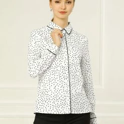 Allegra K Long Sleeve Button Down Polka Dot Shirt