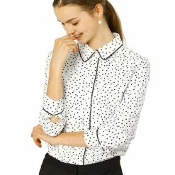 Allegra K Long Sleeve Button Down Polka Dot Shirt