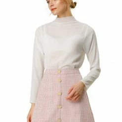 Allegra K Women's Houndstooth Plaids Heart Button Decor High Waist A-Line Mini Skirt