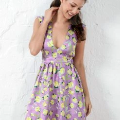 Allegra K Floral V Neck Sleeveless Cutout Dress Women