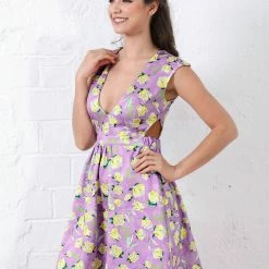 Allegra K Floral V Neck Sleeveless Cutout Dress Women