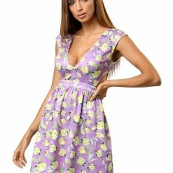 Allegra K Floral V Neck Sleeveless Cutout Dress Women