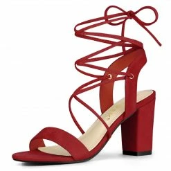 Allegra K Shoes Women's Slingback Lace Up Block Heels Sandals