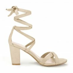 Allegra K YFL846-3 Women's Open Toe Lace-Up High Block Heeled Sandals