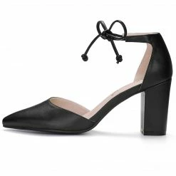 Allegra K Shoes Women Ankle Tie Chunky Heel Pointed Toe Dress Pumps