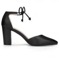 Allegra K Shoes Women Ankle Tie Chunky Heel Pointed Toe Dress Pumps