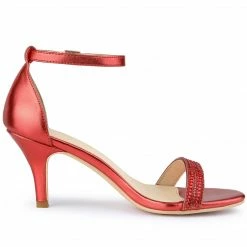 Allegra K Shoes Women's Stiletto Heel Rhinestone Ankle Strap Heels Sandals