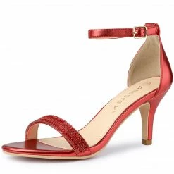 Allegra K Shoes Women's Stiletto Heel Rhinestone Ankle Strap Heels Sandals