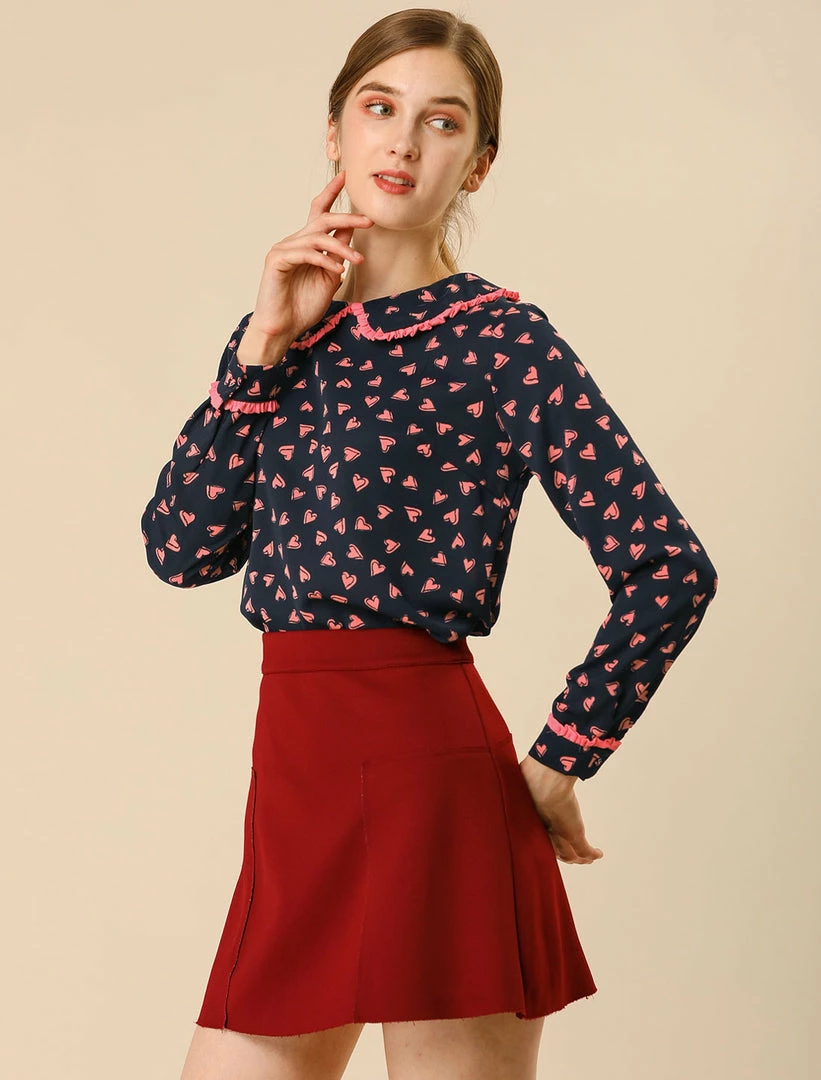 Allegra K Ruffle Peter Pan Collar Long Sleeve Sweet Casual Blouse 34 Allegra K Ruffle Peter Pan Collar Long Sleeve Sweet Casual Blouse