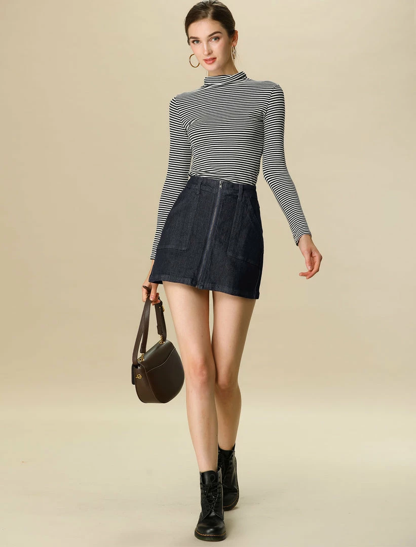 Allegra K Women’s Zipper Front Short Mini A-Line Denim Skirt With Pockets 6 Allegra K Women’s Zipper Front Short Mini A-Line Denim Skirt With Pockets