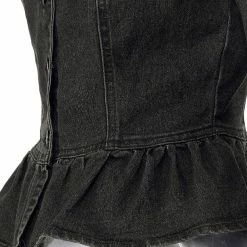 Allegra K Round Collar Peplum Denim Jacket