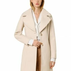 Allegra K Wide Lapel Single Breasted Coat Women
