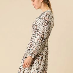 Allegra K Pleated Leopard Dress Women