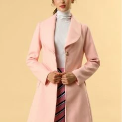 Allegra K Women's Casual Cute Turn Down Collar Slim Single Breasted Belted Coat