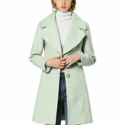 Allegra K Wide Lapel Single Breasted Coat Women