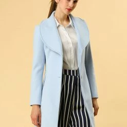 Allegra K Women's Casual Cute Turn Down Collar Slim Single Breasted Belted Coat