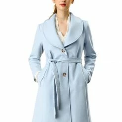 Allegra K Women's Casual Cute Turn Down Collar Slim Single Breasted Belted Coat