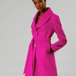 Allegra K Women's Casual Cute Turn Down Collar Slim Single Breasted Belted Coat