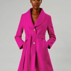 Allegra K Women's Casual Cute Turn Down Collar Slim Single Breasted Belted Coat