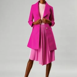 Allegra K Women's Casual Cute Turn Down Collar Slim Single Breasted Belted Coat