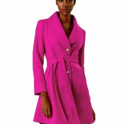 Allegra K Women's Casual Cute Turn Down Collar Slim Single Breasted Belted Coat