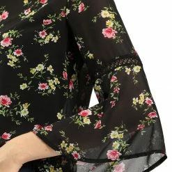 Allegra K 3/4 Bell Sleeve Floral Print Chiffon Blouse With Spaghetti Strap Cami